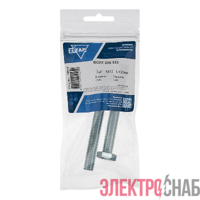 Болт с шестигранной головкой М12х100 DIN 933 оцинк. (уп.2шт) Tech-Krep/Zitar 126524