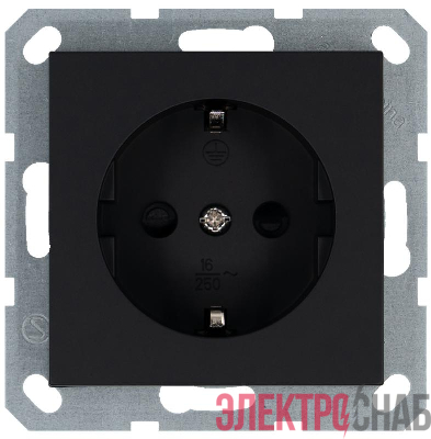 Розетка 1-м Shuko 16А IP20 с заземл. защ. шторки механизм черн. матов. soft touch Jasmart G5501PB