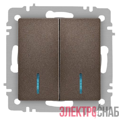 Выключатель 2-кл. СП Accent 6-105-08 10А IP20 250В с подсветкой AL/CU бронза Intro Б0063523