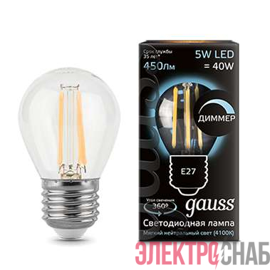 Лампа светодиодная Black Filament Шар E27 5Вт 4100К диммир. Gauss 105802205-D
