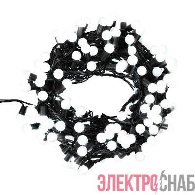 Гирлянда светодиодная "Мультишарики" 20м d17.5мм 200LED бел. 16Вт 220-240В IP65 проводПВХ черн. Neon-Night 303-505