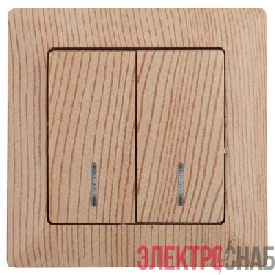 Выключатель 2-кл. СП Solo 4-105-11 10А IP20 250В с подсветкой сосна Intro Б0053600