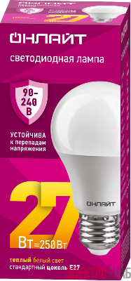 Лампа светодиодная 90 535 OLL-A60-27-230-2.7К-E27 PRO 90-240В ОНЛАЙТ 90535