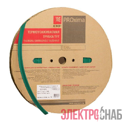 Трубка термоусадочная ТУТ нг 60/30 зел. PROxima (уп.25м) EKF tut-60-j