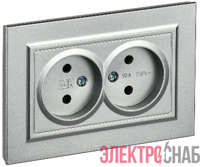 Розетка 2-м СП BRITE РС12-2-БрА 10А в сборе без заземл. без защ. шторок алюм. IEK BR-R20-10-K47-F