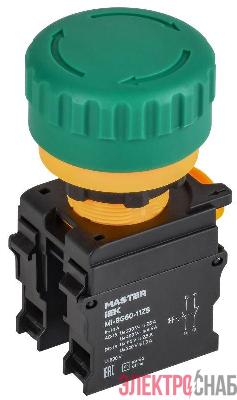 Кнопка "Грибок" 1НО+1НЗ MASTER поворотн. с фиксацией зел. IEK MI-BG60-11ZS-3-23-K06