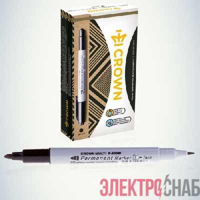 Маркер перманентный двухсторон. "Multi Marker Twin" 2мм/1мм пулевидный черн. 095143 Crown Б0048242