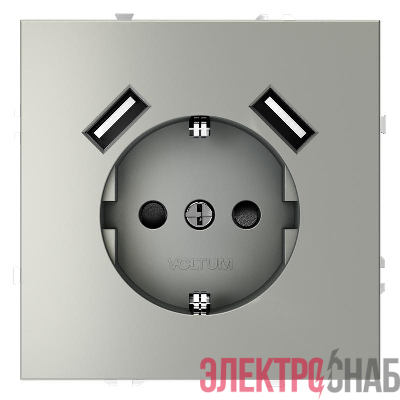 Розетка 1-м СП S70 16А с USB A+A с заземл. защ. шторки механизм сталь Voltum VLS040405