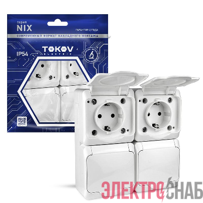 Розетка 4-м ОП Nix 16А IP54 250В с заземл. с крышкой бел. TOKOV ELECTRIC TKE-NX-R4Z-C01-IP54