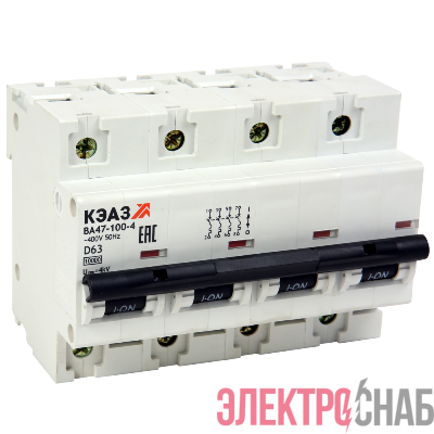 Выключатель автоматический модульный 4п C 100А 10кА ВА47-100-4C100-УХЛ3 КЭАЗ 318155