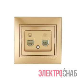 Розетка компьютерная + телефонная 2-м СП Mira RJ45 + RJ11 зол. метал. LEZARD 701-1313-143