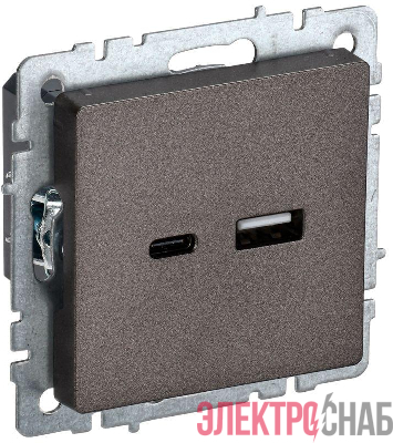 Розетка BRITE USB A+C 18Вт РЮ11-1-БрТБ механизм бронза IEK BR-U22-018-K45