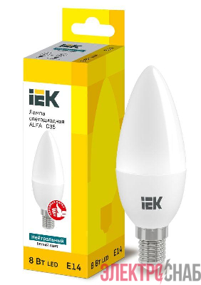 Лампа светодиодная Alfa 8Вт C35 свеча 4000К E14 230В (6шт) IEK LLA-C35-8-230-40-E14-6