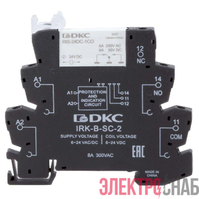 Реле интерфейсное 1CO ком. ток 6А AgSnO2 напряжение 24В AC/DC винт. клеммы DKC IRK-24UC-1CO