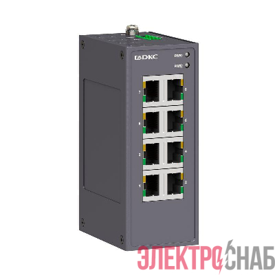 Коммутатор промышленный неуправляемый 8х10/100Base-T(X) портов RJ45 12-48В DC/18-30В AC с резервированием DKC N1000-8T-P2