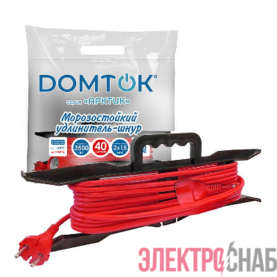 Удлинитель-шнур на рамке 1х40м без заземл. 16А IP44 3.5кВт КГ 2х1.5 АРКТИК морозостойкий DOMTOK 2597