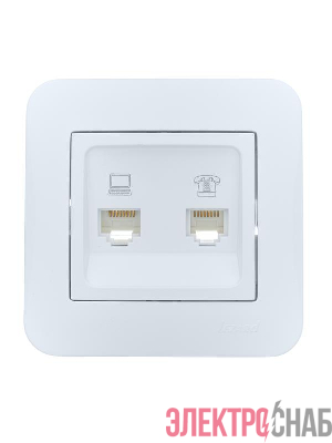 Розетка компьютерная+телефонная 2-м СП ASTI RJ45 + RJ11 в сборе бел. LEZARD 7081-0202-143