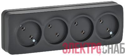 Розетка 4-м ОП GLORY РС24-2-ХЧм 10А без заземл. без защ. шторок черн. матов. IEK ERH40-K02M-10