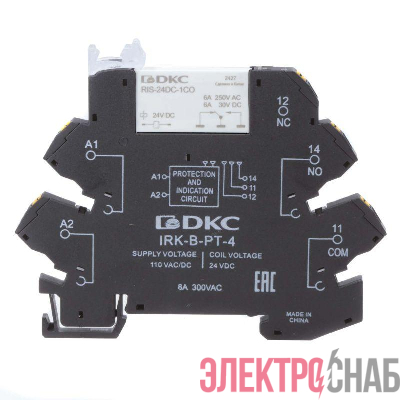 Реле интерфейсное 1CO ком. ток 6А AgSnO2 напряжение 110В AC/DC push-in клеммы DKC IRK-110UC-1CO-PT
