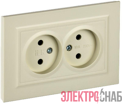 Розетка 2-м СП BRITE РС12-2-БрКр 10А в сборе без заземл. без защ. шторок беж. IEK BR-R20-10-K10-F