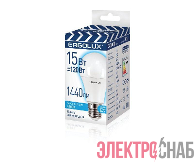 Лампа светодиодная LED-A60-15W-E27-4K "ПРОМО" ЛОН 15Вт E27 4500К 180-240В Ergolux 13638