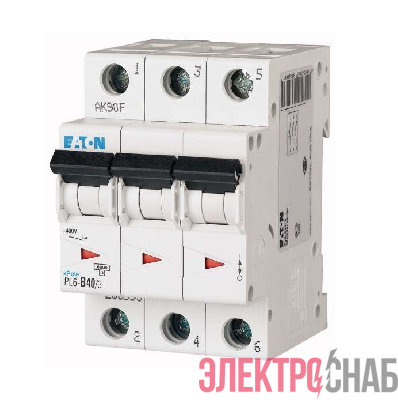Выключатель автоматический модульный 3п C 40А 6кА PL6-C40/3 EATON 286605