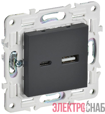 Розетка USB A+C 18Вт SKANDY SK-R13G графит IEK SK-U22-018-K53