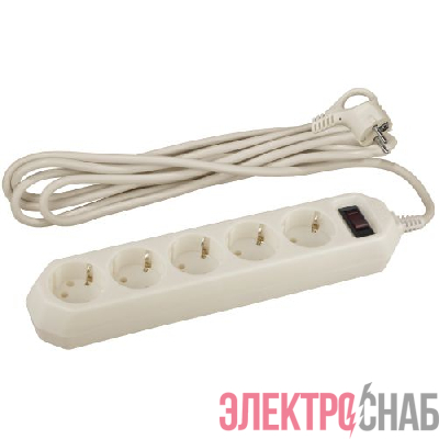 Удлинитель с сетевым фильтром 5х3м с заземл. 10А IP20 USF-5es-3m-I ПВС 3х0.75 с выкл. сл. кость Эра Б0019035