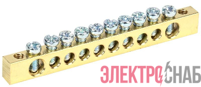 Шина PEN &quot;земля-ноль&quot; 6х9мм 10/2 (10групп/крепеж по краям) IEK YNN11-10-100