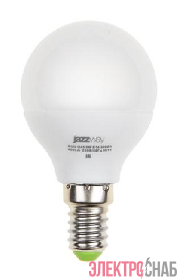 Лампа светодиодная PLED-ECO 5Вт G45 шар матовая 3000К тепл. бел. E14 400лм 230В 50Гц JazzWay 1036896A