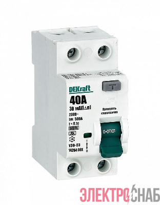 Выключатель дифференциального тока (УЗО) 2п 40А 30мА тип A 6кА УЗО-03 DEKraft 14264DEK