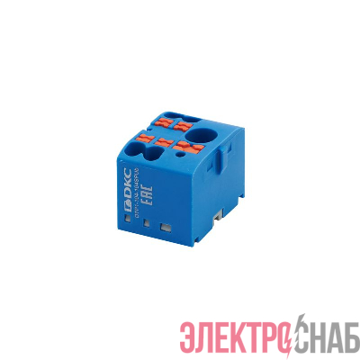 Блок распределительный зажим push-in 1 ввод 6кв.мм 4 точки подключения 25кв.мм син. DKC DTP1-104-104SPUB