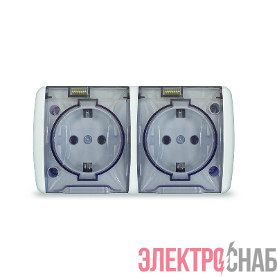 Розетка 2-м ОП Клио 16А IP54 с заземл. с прозр. крышкой бел. Universal К2232