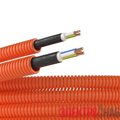 Труба гофрированная ПНД гибкая d20мм с кабелем ВВГнг(А)-LS 3х2.5 РЭК ГОСТ+ оранж. (уп.100м) DKC 7S920100