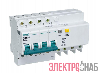 Выключатель автоматический дифференциального тока 4п C 63А 30мА тип AC 4.5кА ДИФ-101 8мод. DEKraft 15026DEK