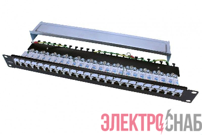 Патч-панель PP3-19-24-8P8C-C6-SH-110D 19дюйм. 1U 24 порта RJ45 полн. экран. кат.6; Dual IDC ROHS черн. Hyperline 246048