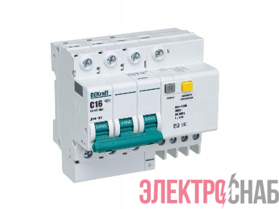 Выключатель автоматический дифференциального тока 4п (3P+N) C 16А 30мА тип AC ДИФ-101 со встроен. защитой от сверхтоков DEKraft 15184DEK
