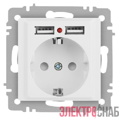 Розетка 1-м СП Accent 6-410-01М 16А IP20 250В P+E Schuko защ. шторки + 2хUSB бел. матов. Intro Б0063691