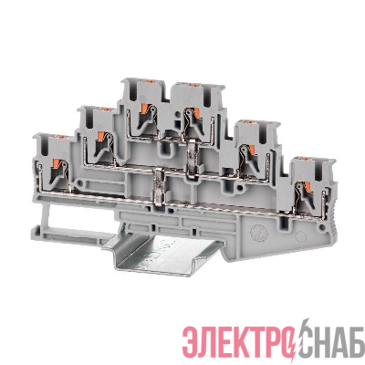Клемма трехуровневая зажим push-in 6 точек подкл. с перемычкой между ур. 2.5кв.мм сер. DKC VPR-2.5-3L-PV-GY