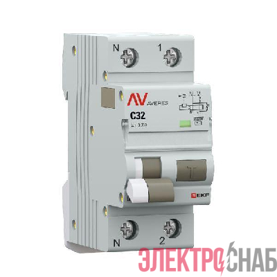 Выключатель автоматический дифференциального тока 2п (1P+N) C 32А 30мА тип AC 10кА DVA-10 AVERES EKF rcbo10-1pn-32C-30-ac-av