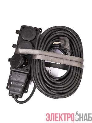 Удлинитель на каучуковой колодке 3х15м 16А IP44 250В 4кВт каучук КГ 3х2.5 черн. УХз16 Россия КОСМОС YKsm15m-3g(16A)KG-B
