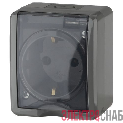 Розетка 1-м ОП Эра Эксперт 11-2402-03 16А IP54 16AX 250В 2P+E защ. шторки сер. Эра Б0020715