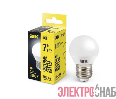 Лампа светодиодная G45 7Вт шар 3000К тепл. бел. E27 630лм 230-240В IEK LLE-G45-7-230-30-E27
