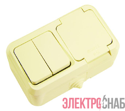 Блок выключатель 2-кл. + розетка с крышкой IP44 крем. Makel 18251