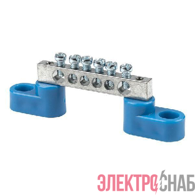 Шина нулевая N 6х9 6 отвер. цинк 2 син. угловых изолятора EKF sn1-63-06-2