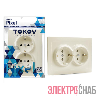 Розетка 2-м СП Pixel 16А IP20 с заземл. защ. шторки в сборе беж. TOKOV ELECTRIC TKE-PX-R2FZSF-C02