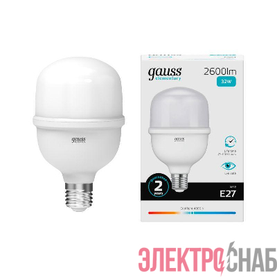 Лампа светодиодная Elementary 32Вт T100 цилиндр 4000К нейтр. бел. E27 2600лм GAUSS 63223
