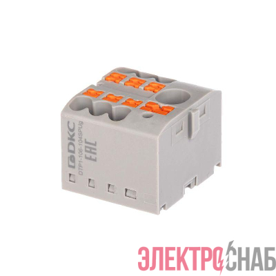 Блок распределительный зажим push-in 1 ввод 6кв.мм 6 точек подключения 2.5кв.мм сер. DKC DTP1-106-104SPUG