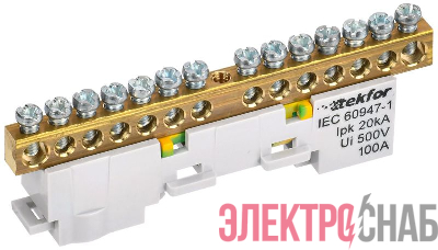 Шина TEKFOR PE &quot;земля&quot; неизол. на универс. держ. 6х9-14-Ж IEK TF-NN10-14-DL-K05