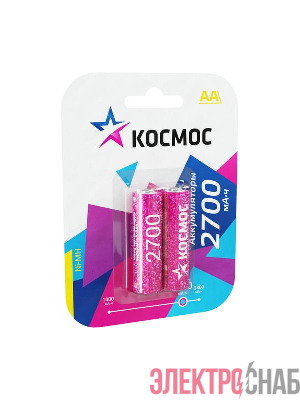 Аккумулятор AA/R6 2700мА.ч NI-MN BP-2 (блист.2шт) КОСМОС KOCR6NIMH2700MAH2BL